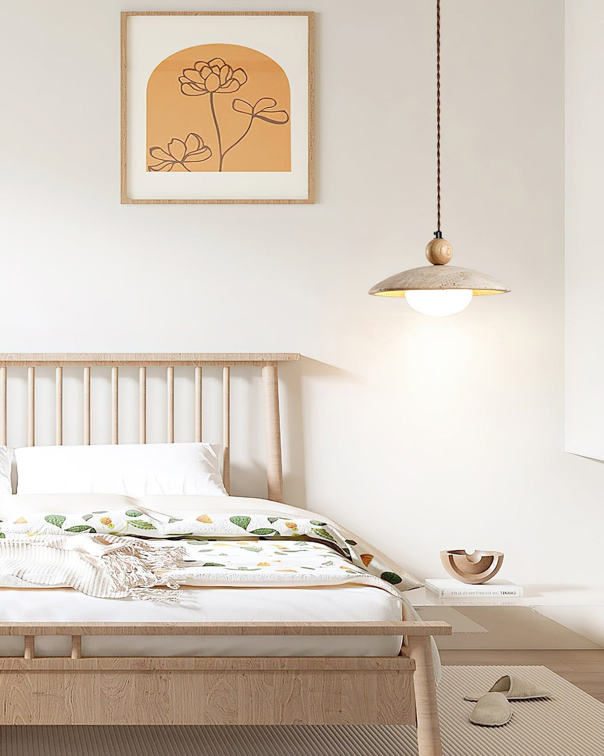Wooden Accent Pendant Light With Travertine