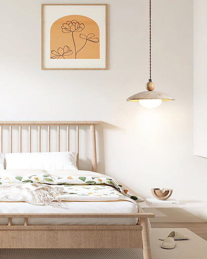 Wooden Accent Pendant Light With Travertine