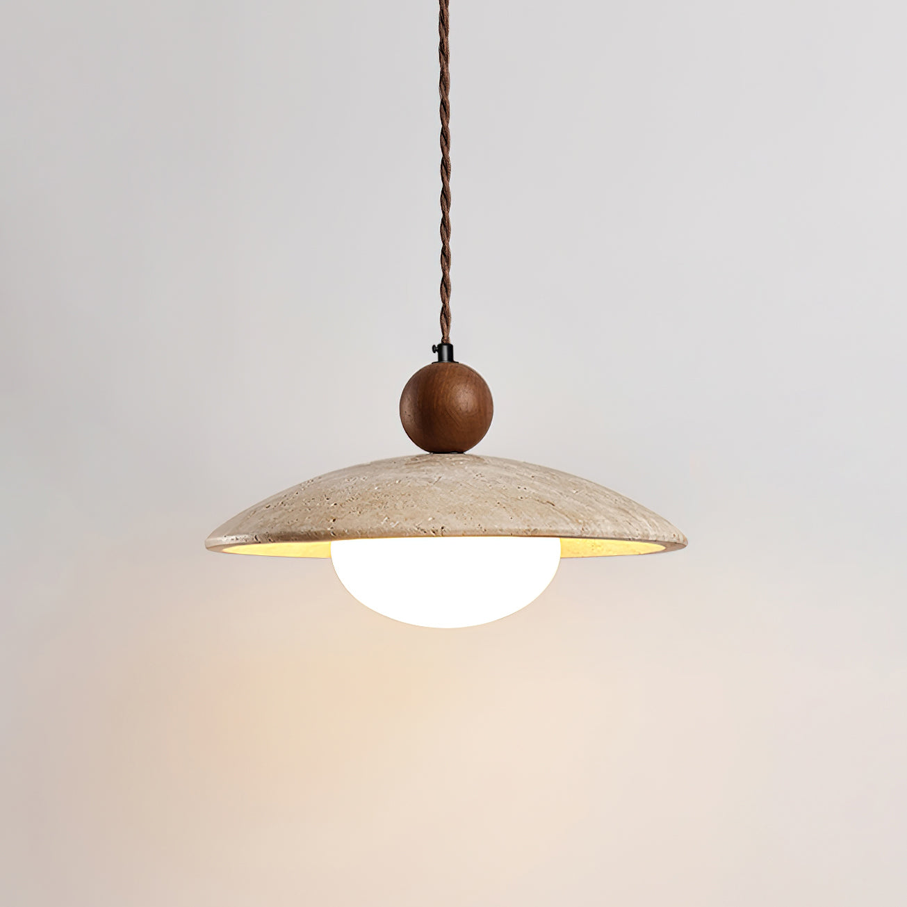 Wooden Accent Pendant Light With Travertine