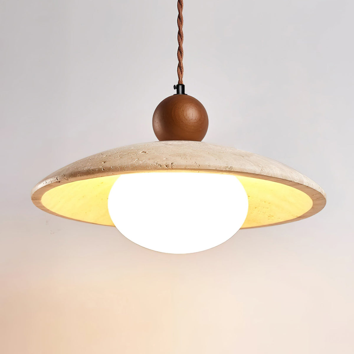 Wooden Accent Pendant Light With Travertine