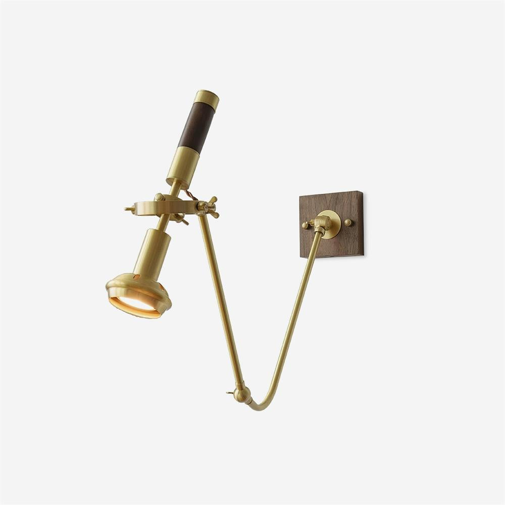 Adjustable Industrial Spotlight Hardwired Walnut Brass Wall Lamp