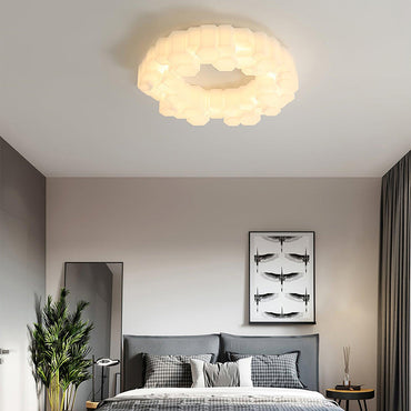 Warm White Flush Mount Ceiling Light Metal Honeycomb
