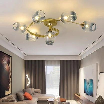 Black Gold Finish Dining Room Aurora Glass Flush Mount Ceiling Light