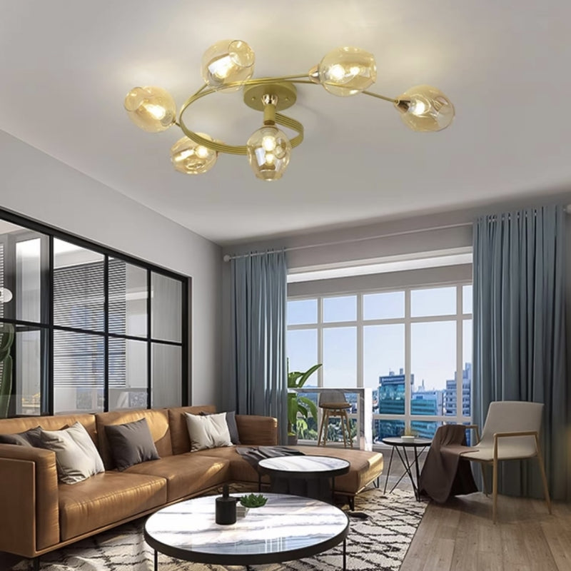Black Gold Finish Dining Room Aurora Glass Flush Mount Ceiling Light