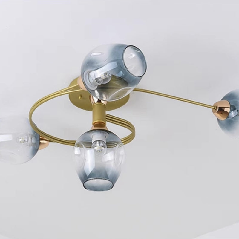 Black Gold Finish Dining Room Aurora Glass Flush Mount Ceiling Light