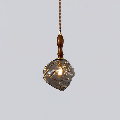 Dimmer Compatible Pendant Light Glass Cube Wood Walnut