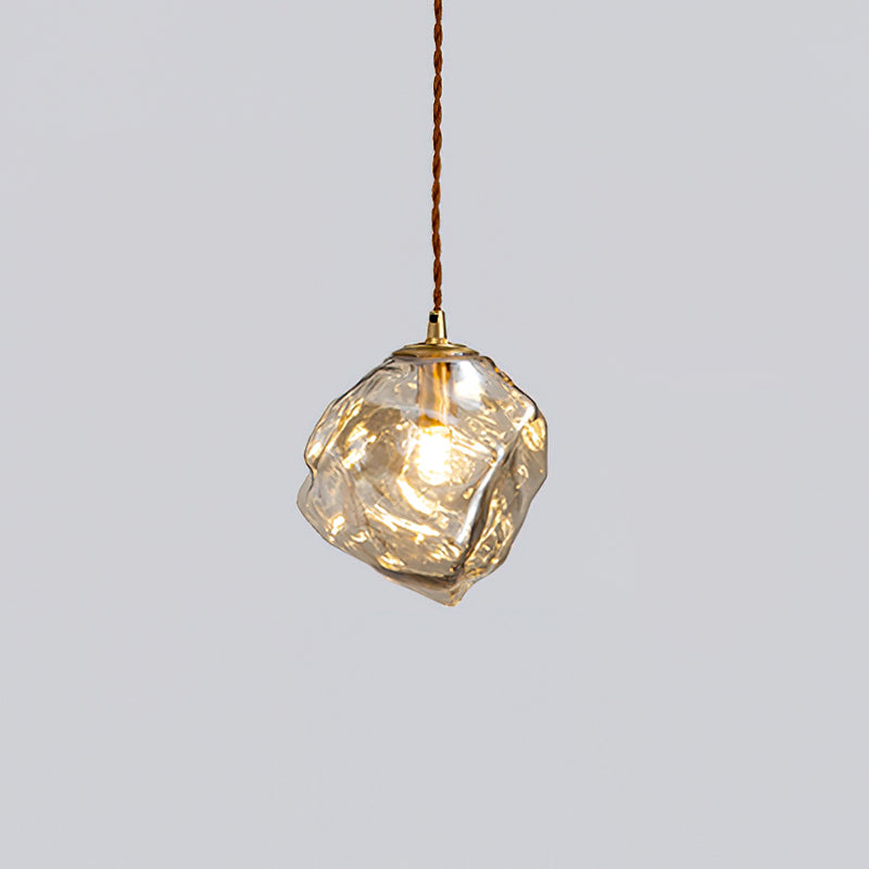 Dimmer Compatible Pendant Light Glass Cube Wood Walnut