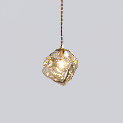 Dimmer Compatible Pendant Light Glass Cube Wood Walnut