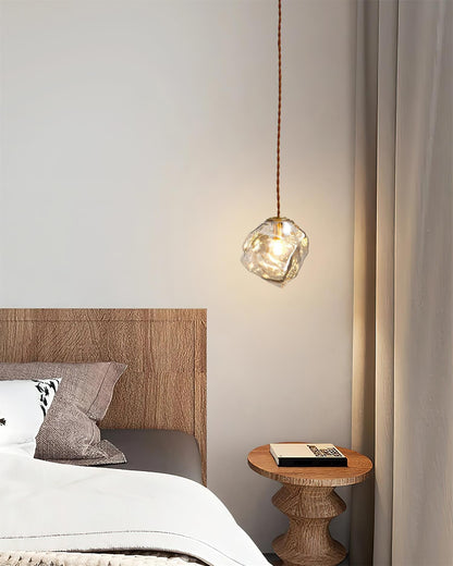 Dimmer Compatible Pendant Light Glass Cube Wood Walnut