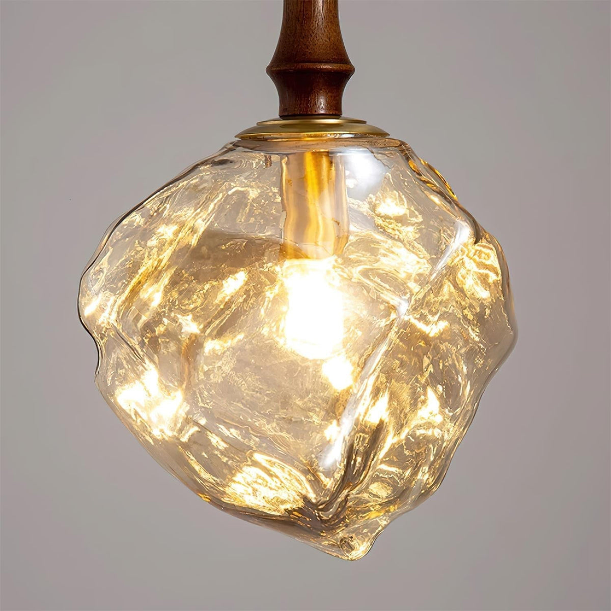 Dimmer Compatible Pendant Light Glass Cube Wood Walnut