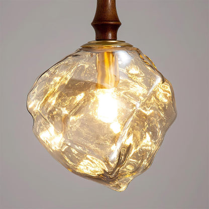Dimmer Compatible Pendant Light Glass Cube Wood Walnut