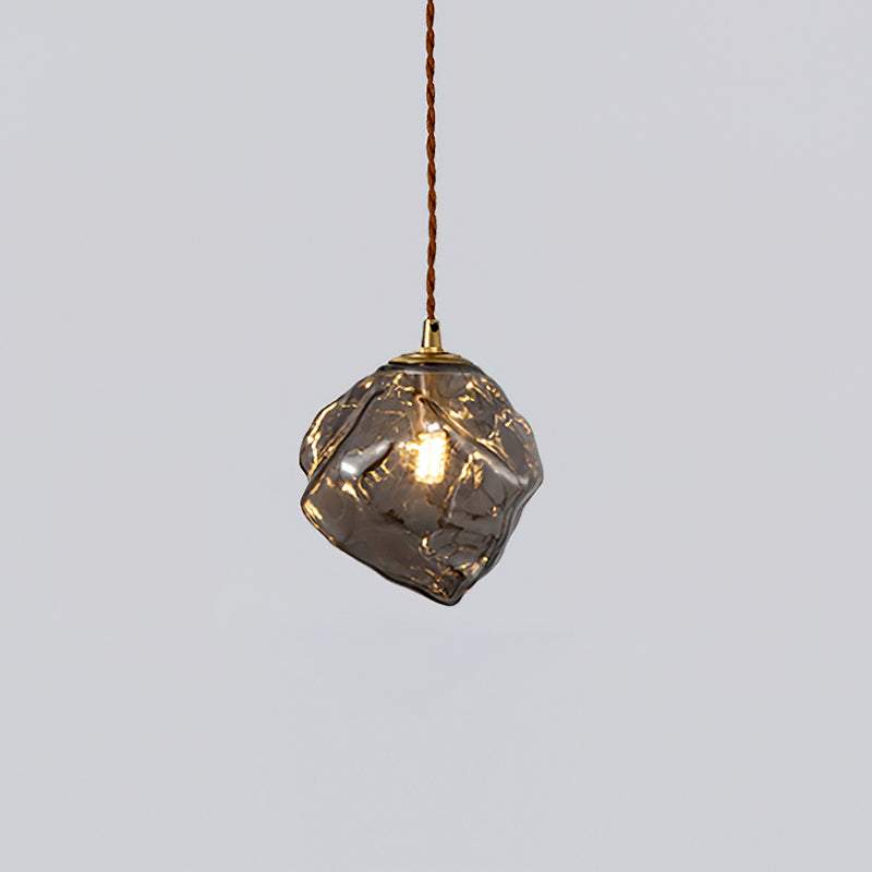 Dimmer Compatible Pendant Light Glass Cube Wood Walnut