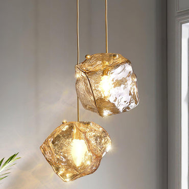 Pendant Light Ice Crackle Glass Premium Brass