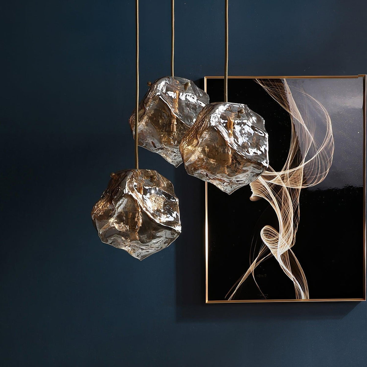 Pendant Light Ice Crackle Glass Premium Brass