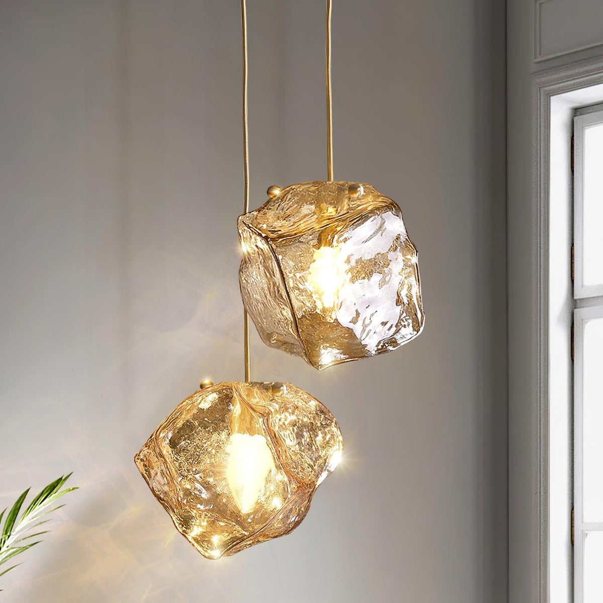 Pendant Light Ice Crackle Glass Premium Brass