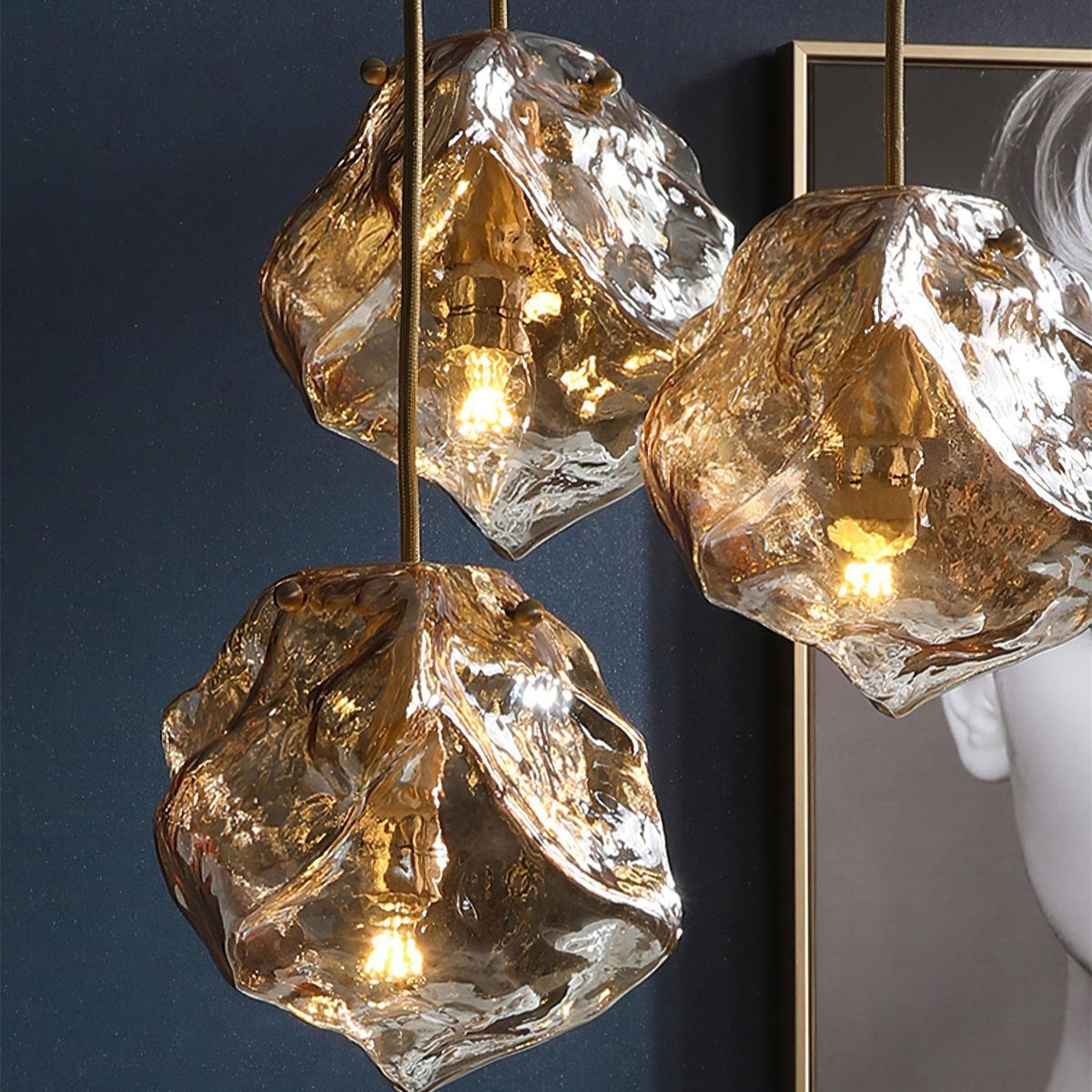 Pendant Light Ice Crackle Glass Premium Brass