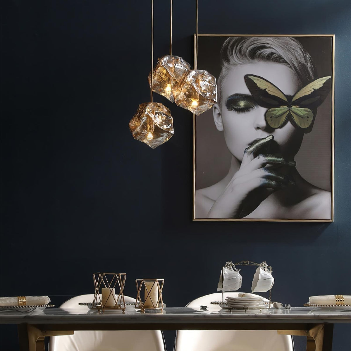 Pendant Light Ice Crackle Glass Premium Brass