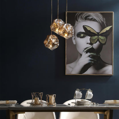 Pendant Light Ice Crackle Glass Premium Brass