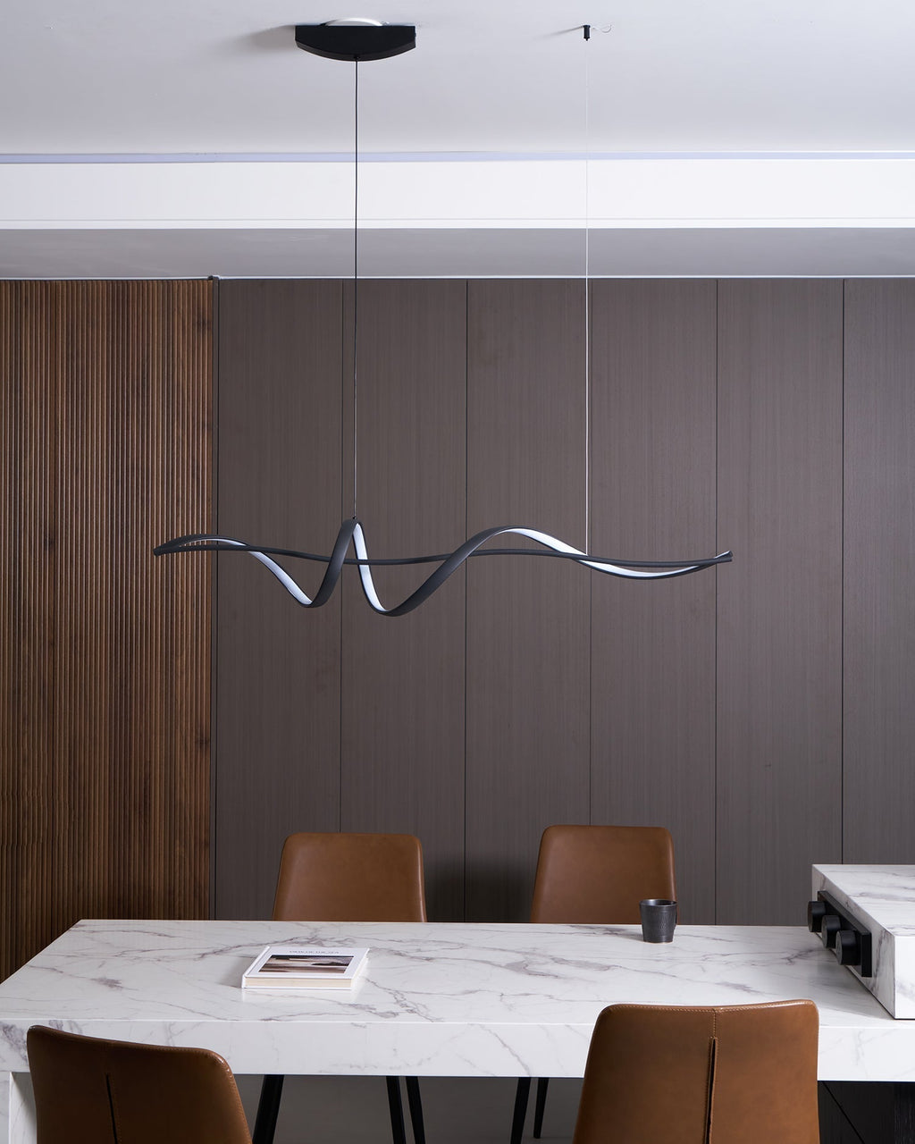 Energy Efficient Black LED Wave Pendant Fixture Aveline
