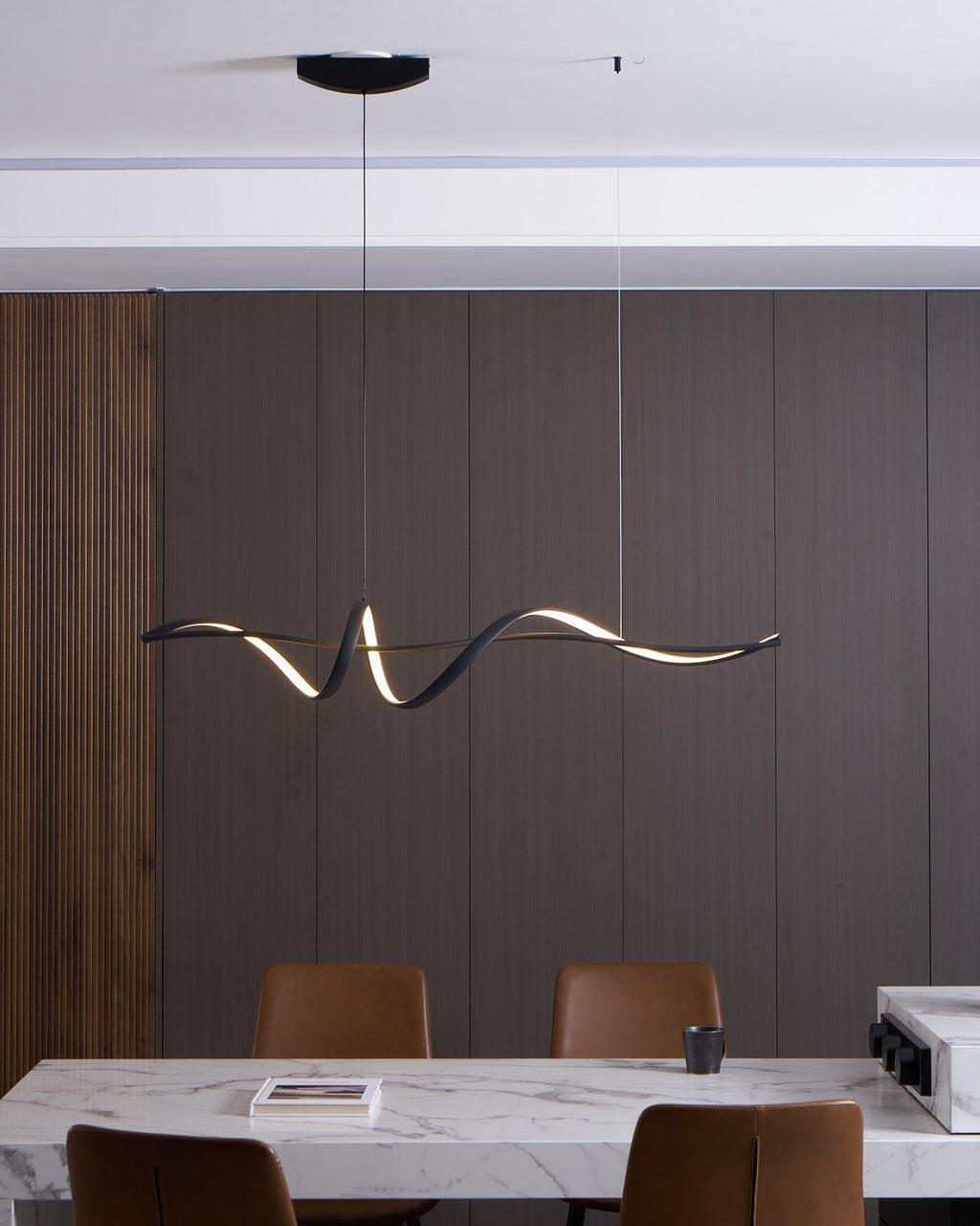 Energy Efficient Black LED Wave Pendant Fixture Aveline