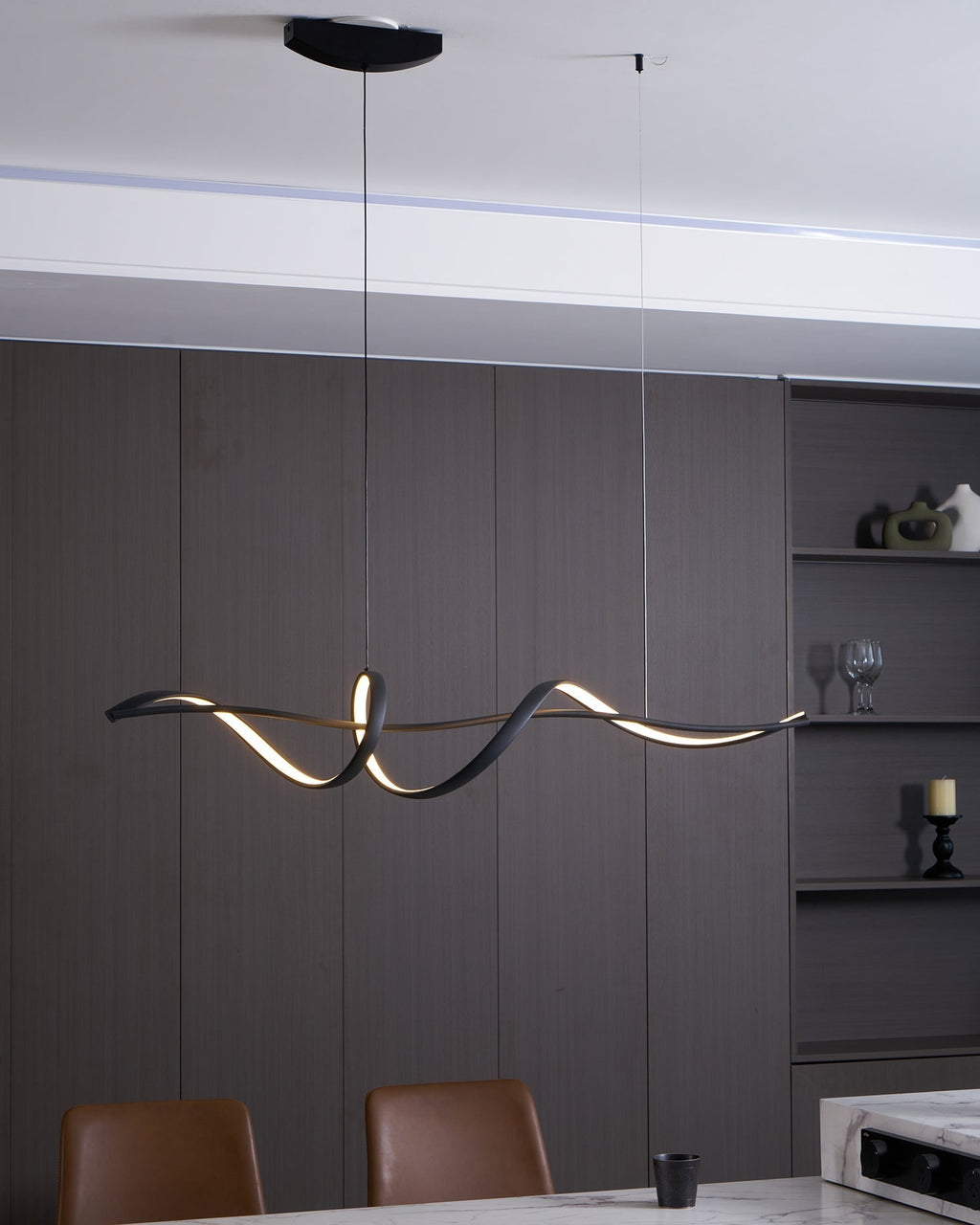 Energy Efficient Black LED Wave Pendant Fixture Aveline
