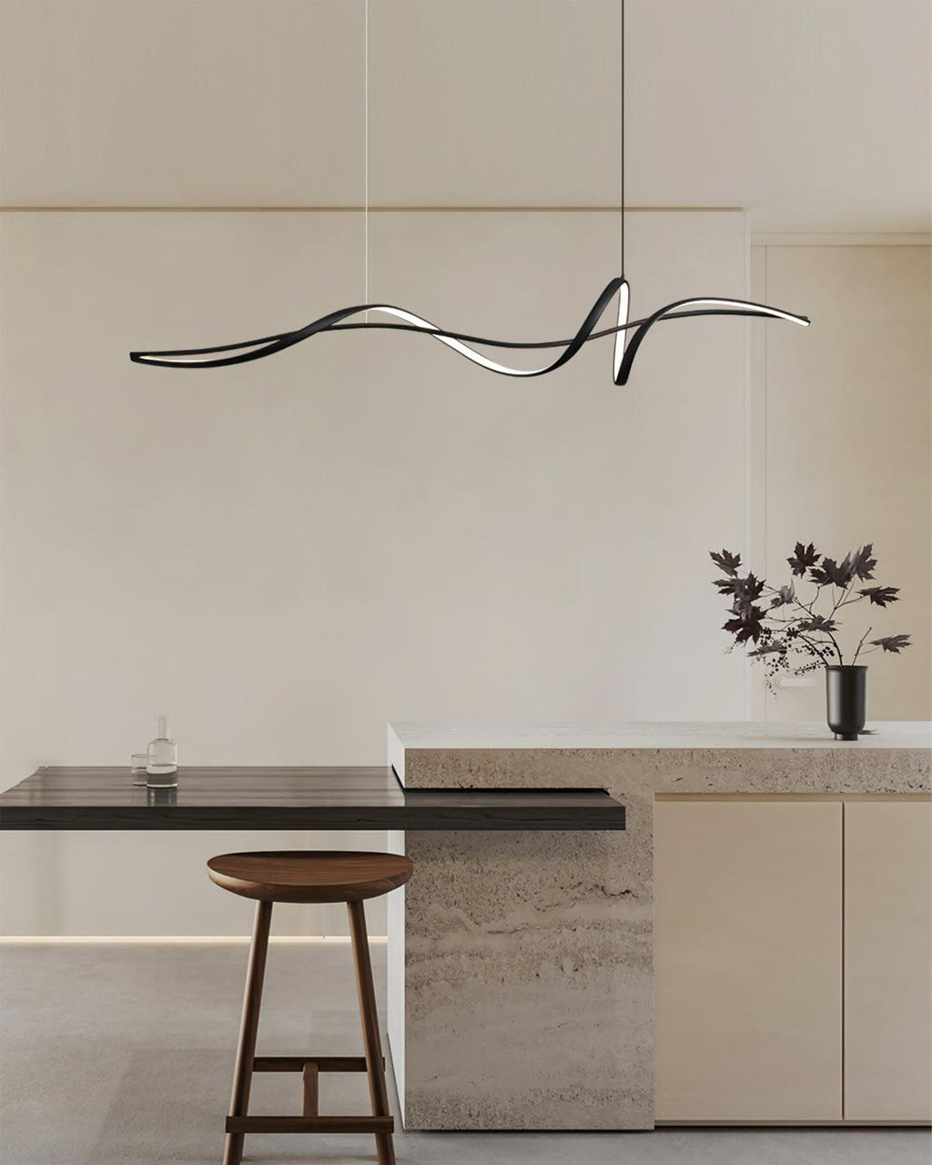 Energy Efficient Black LED Wave Pendant Fixture Aveline
