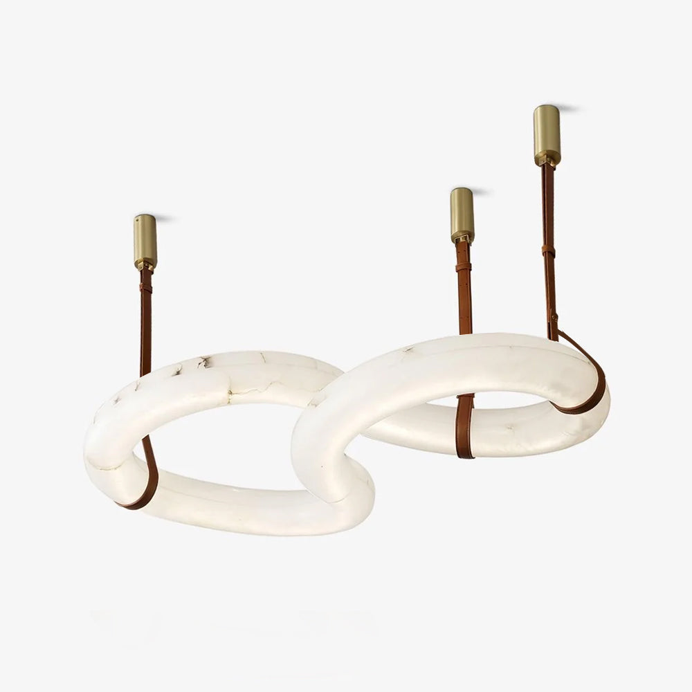 Warm Glow Alabaster Pendant Light With Leather Straps