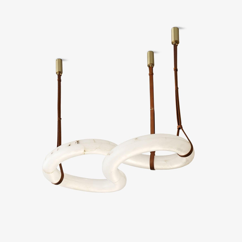 Warm Glow Alabaster Pendant Light With Leather Straps