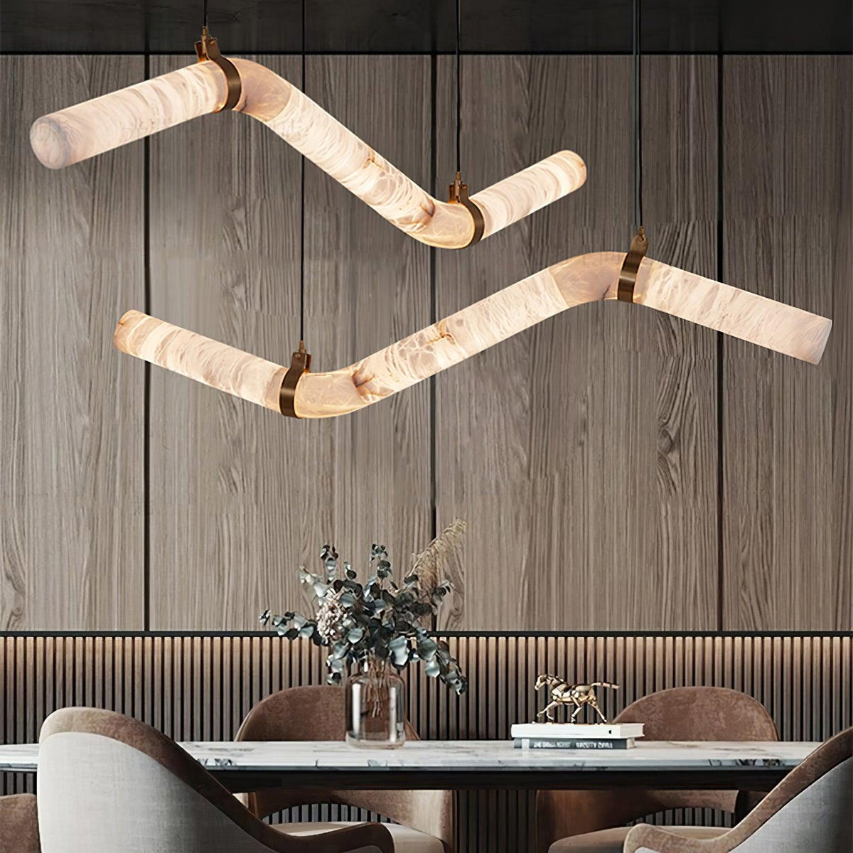 Warm Glow Alabaster Pendant Light With Leather Straps