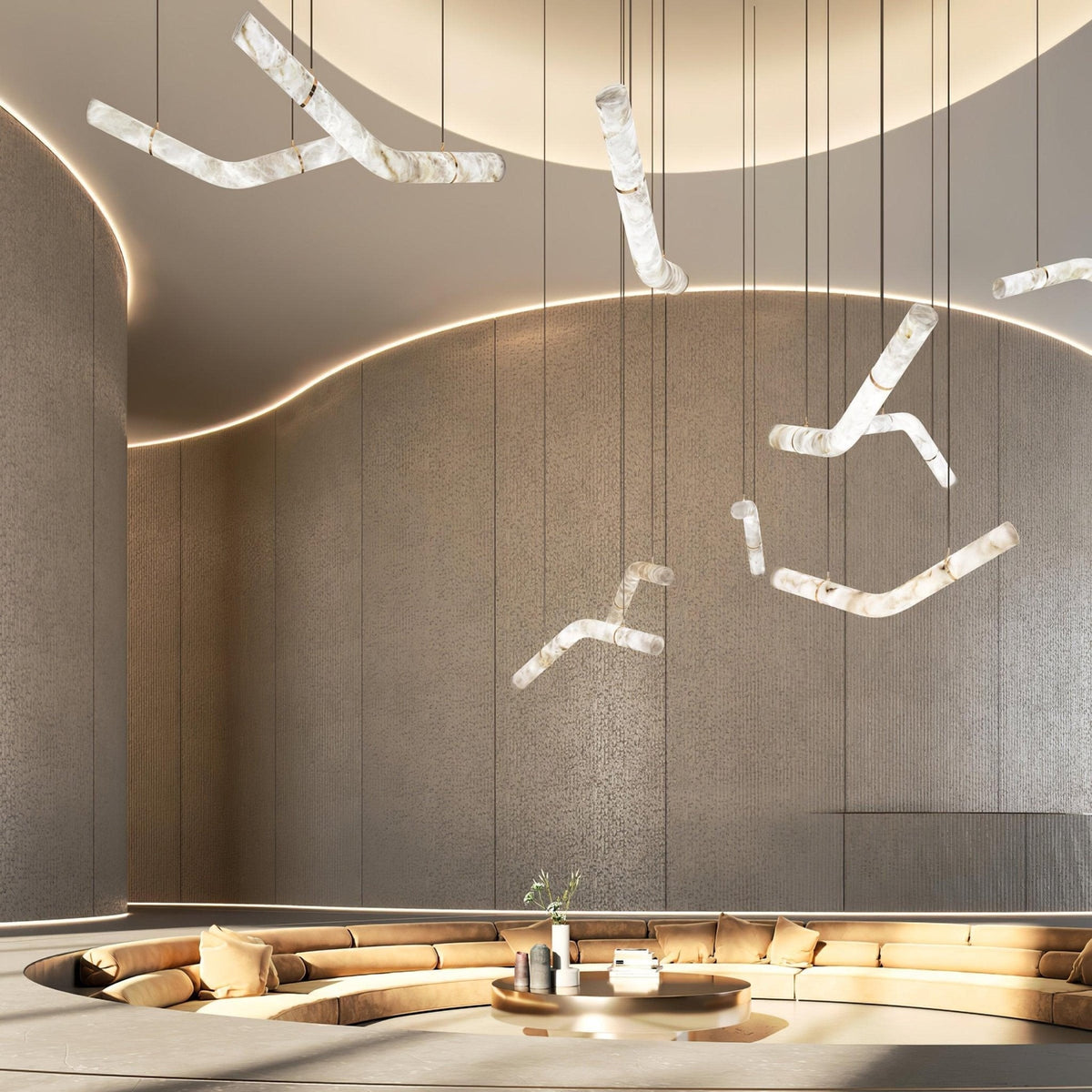 Warm Glow Alabaster Pendant Light With Leather Straps