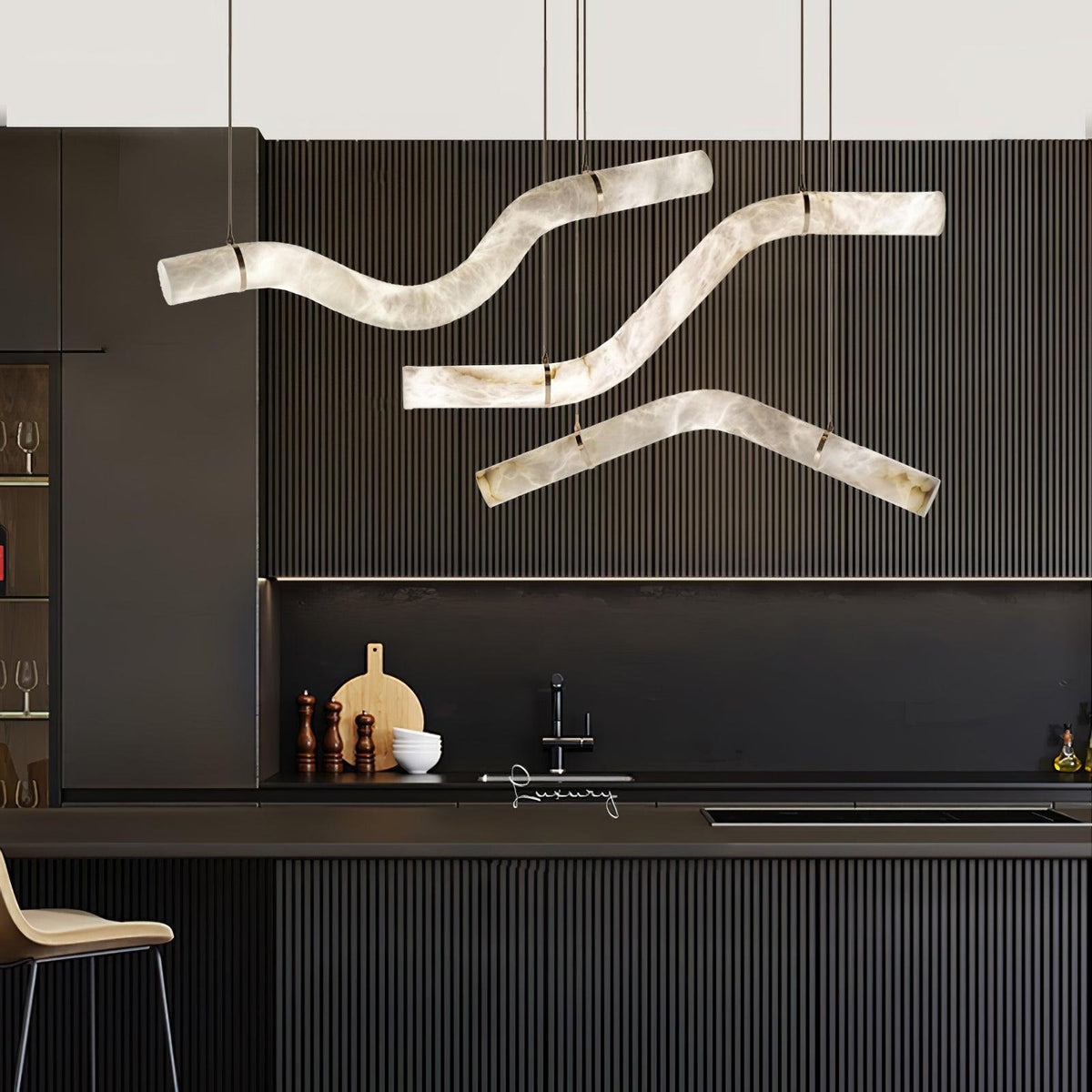 Warm Glow Alabaster Pendant Light With Leather Straps