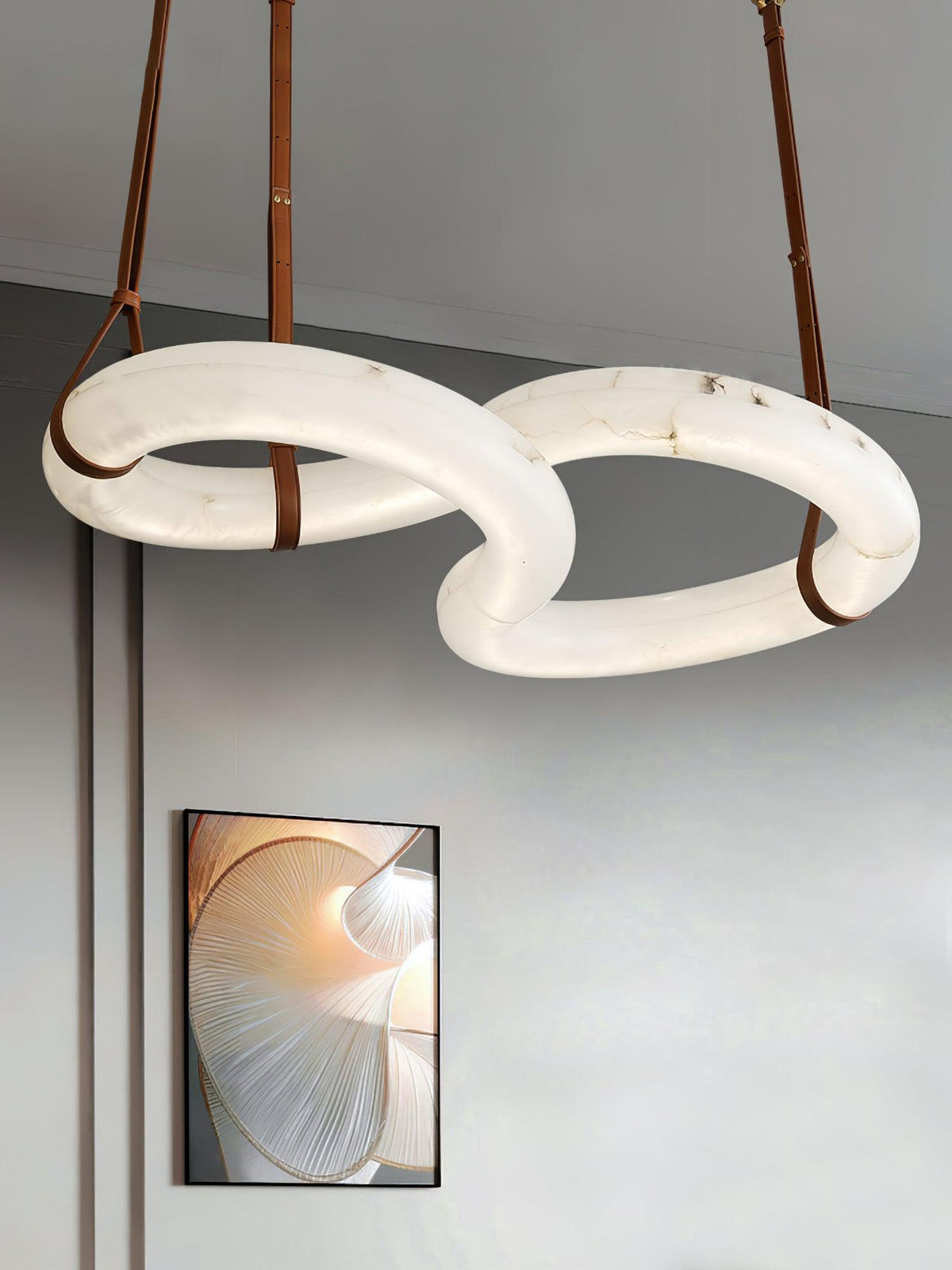 Warm Glow Alabaster Pendant Light With Leather Straps