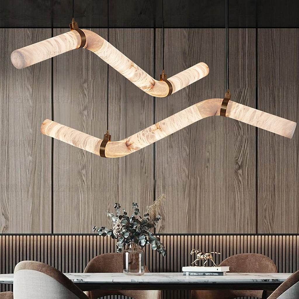 Warm Glow Alabaster Pendant Light With Leather Straps