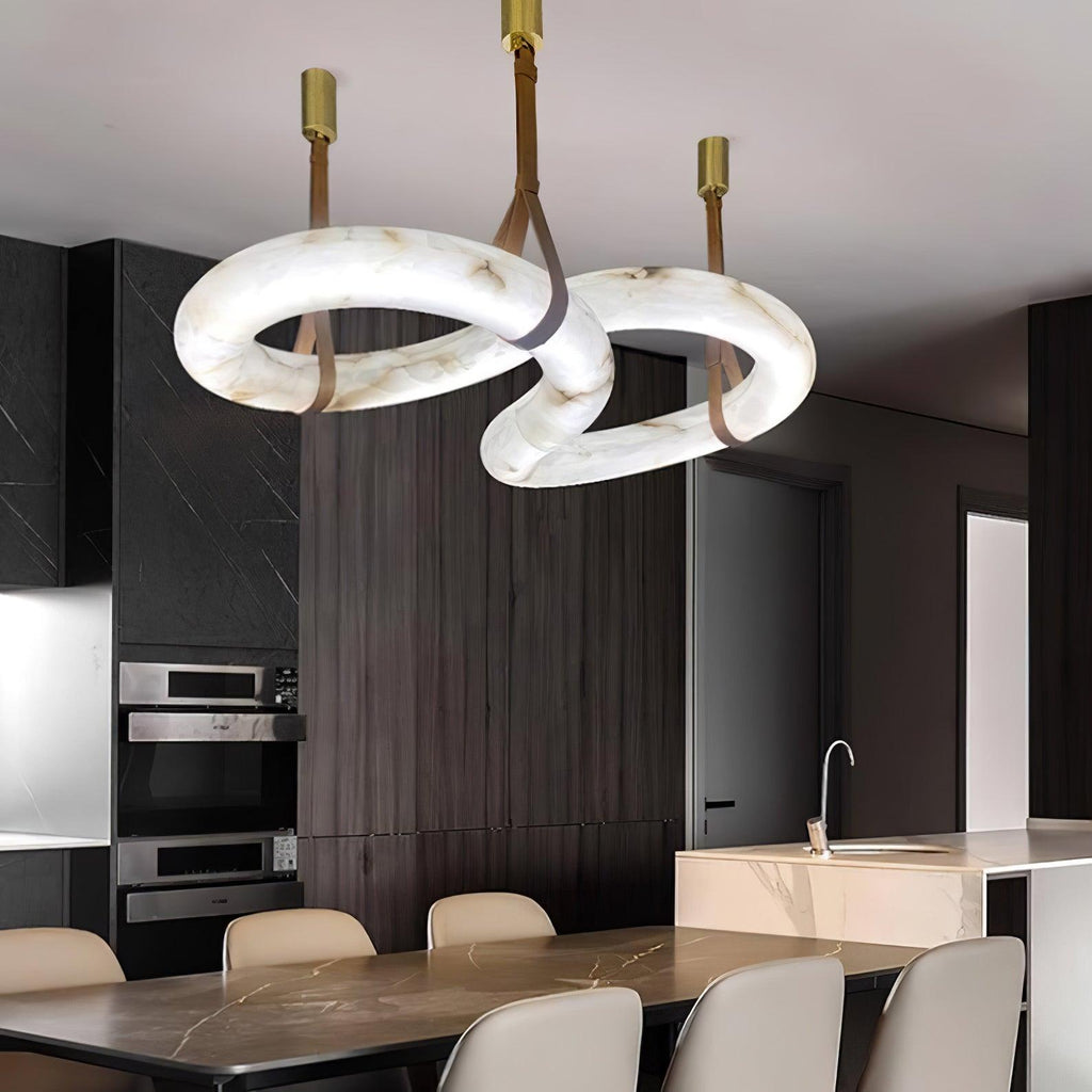 Warm Glow Alabaster Pendant Light With Leather Straps