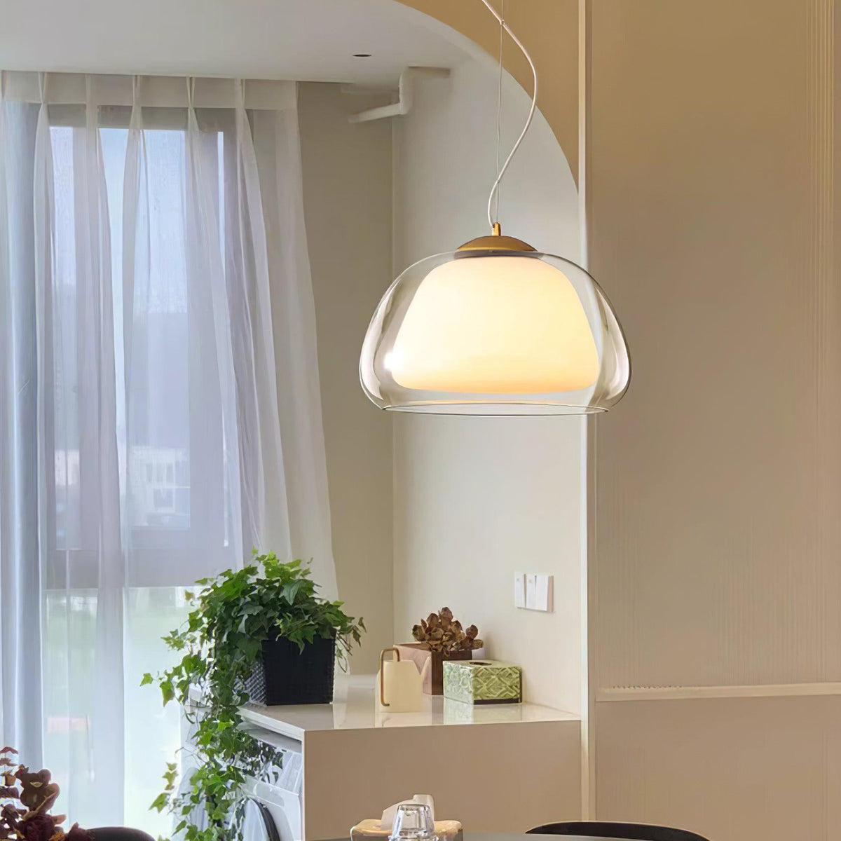 Dimmable Glow Suspended Glass Pendant Lamp