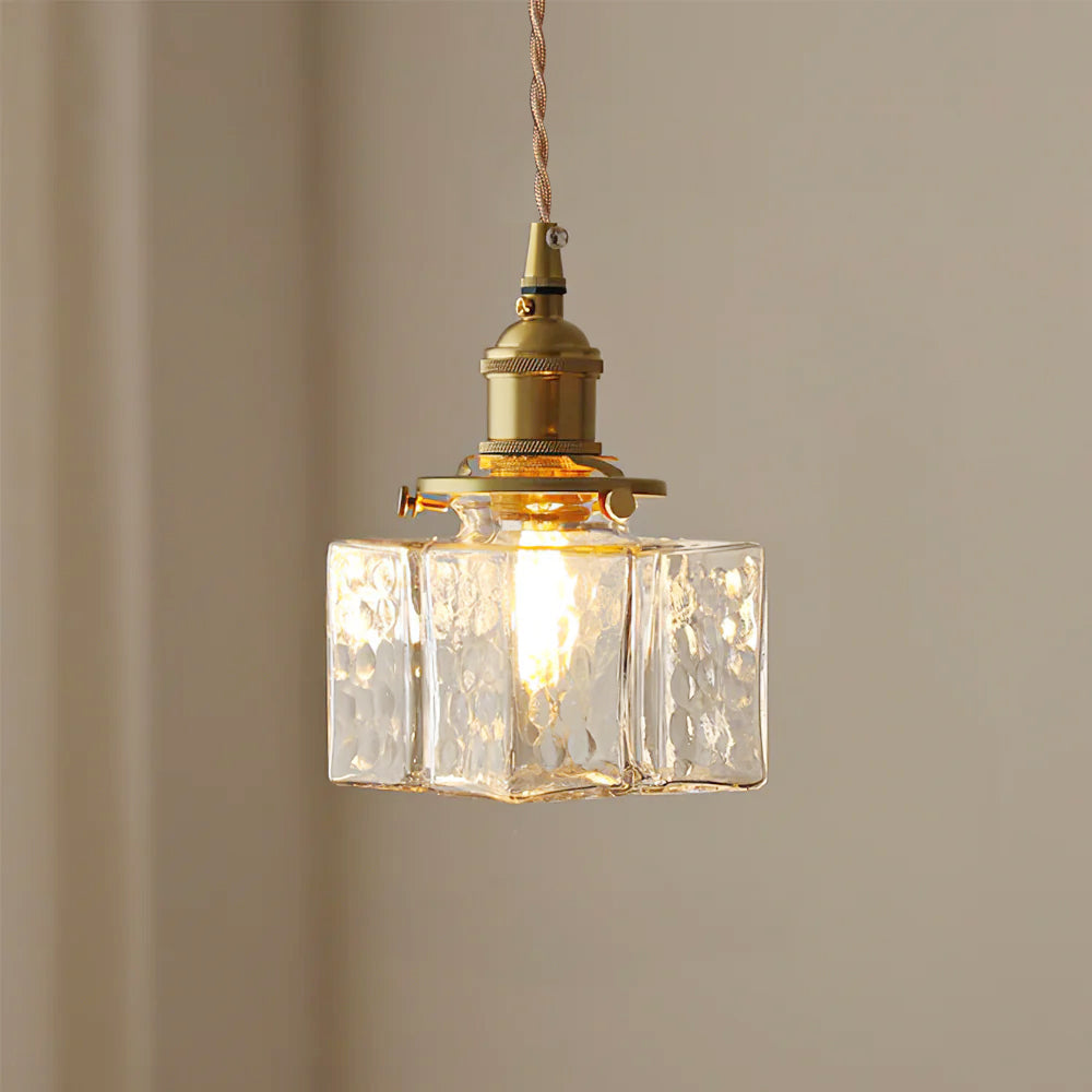 Pendant Light Hammered Brass Glass Vintage For Warm Ambience