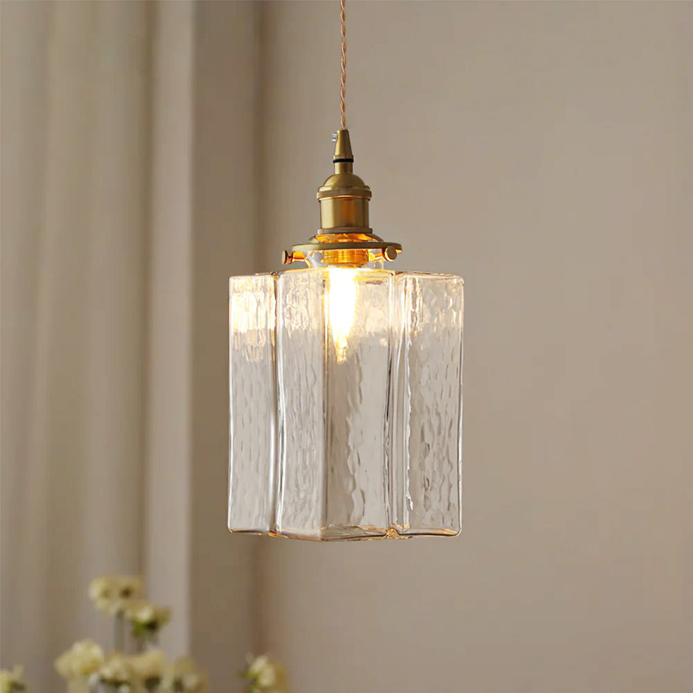 Pendant Light Hammered Brass Glass Vintage For Warm Ambience