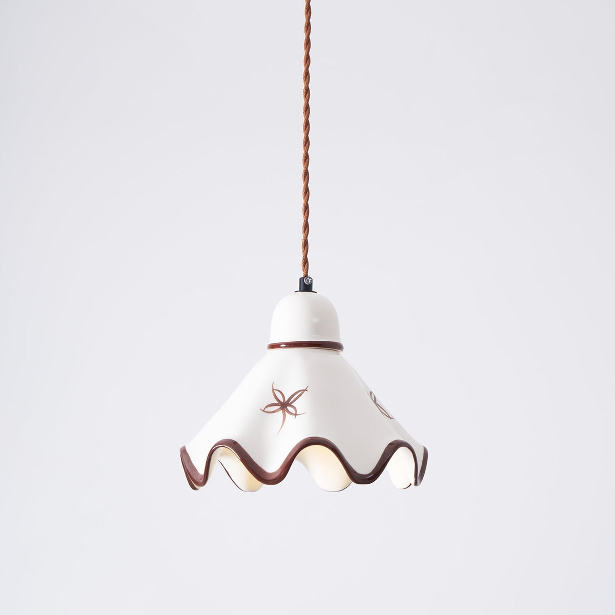 Wavy Shade Ceramic Pendant Light With Brown Trim
