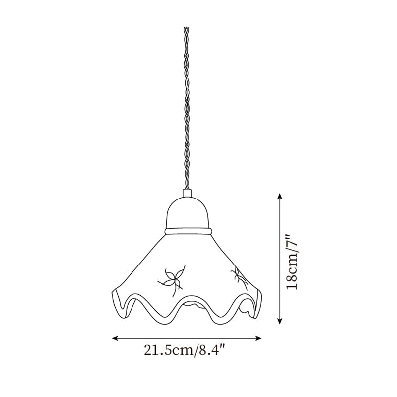 Wavy Shade Ceramic Pendant Light With Brown Trim