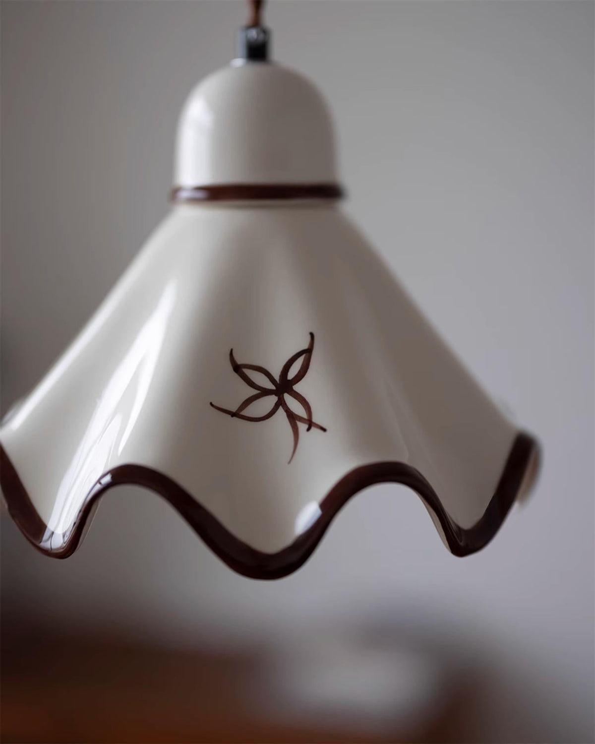 Wavy Shade Ceramic Pendant Light With Brown Trim