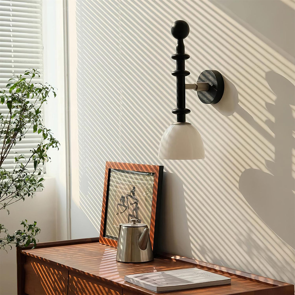 Wall Lamp With Walnut Wood Metal Frame And E27 Socket