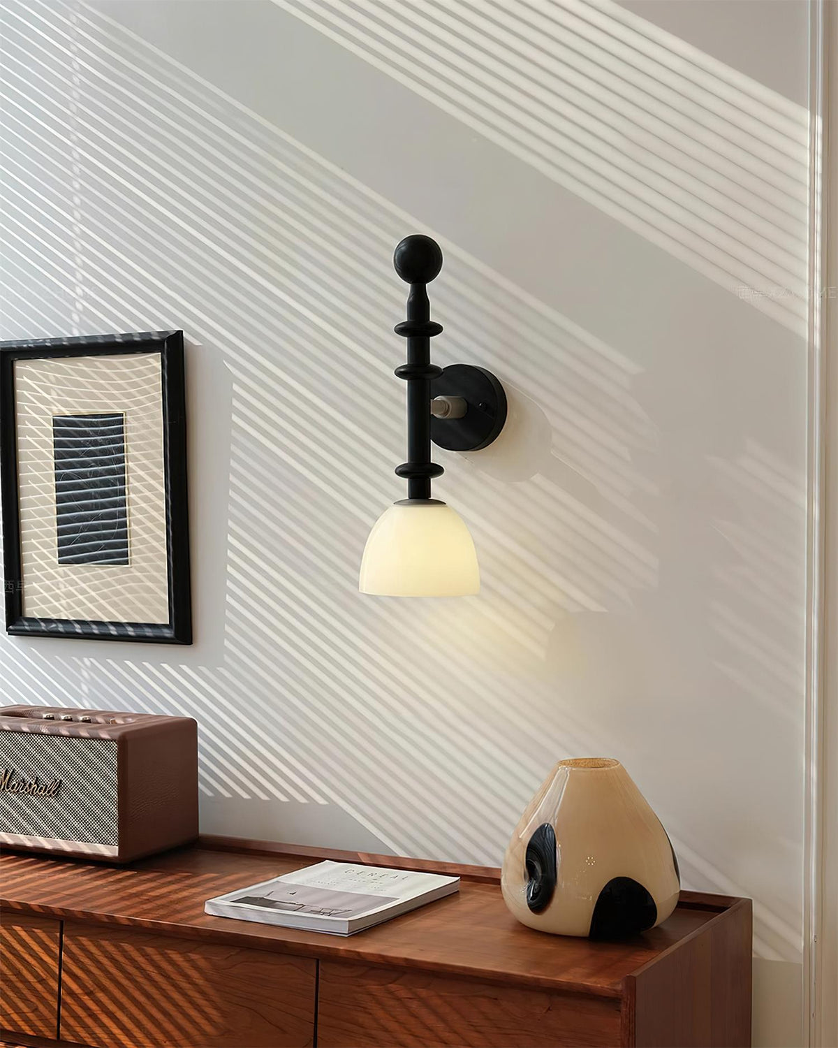 Wall Lamp With Walnut Wood Metal Frame And E27 Socket