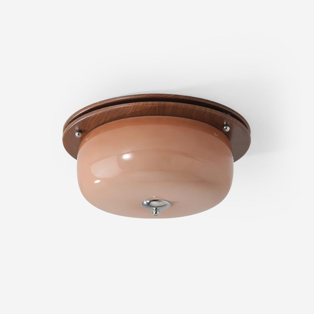 Modern Minimalist Walnut Brown Glass Flush Mount Ceiling Light