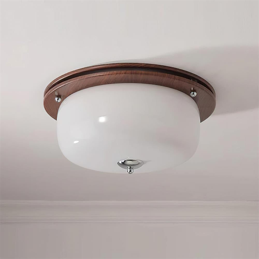 Modern Minimalist Walnut Brown Glass Flush Mount Ceiling Light