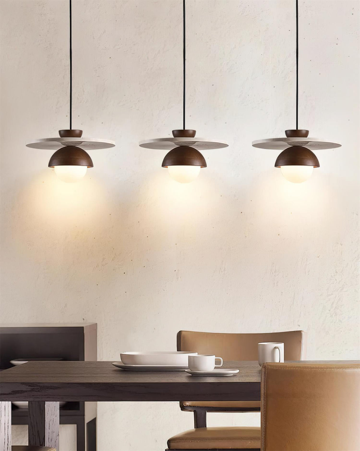 Travertine Wood Accents Glass Globe Pendant Light