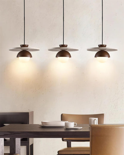 Travertine Wood Accents Glass Globe Pendant Light