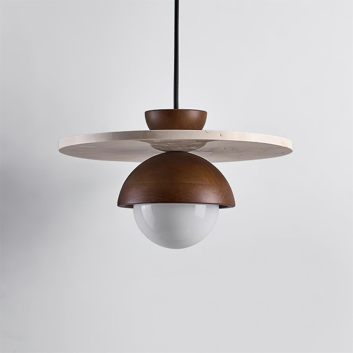 Travertine Wood Accents Glass Globe Pendant Light