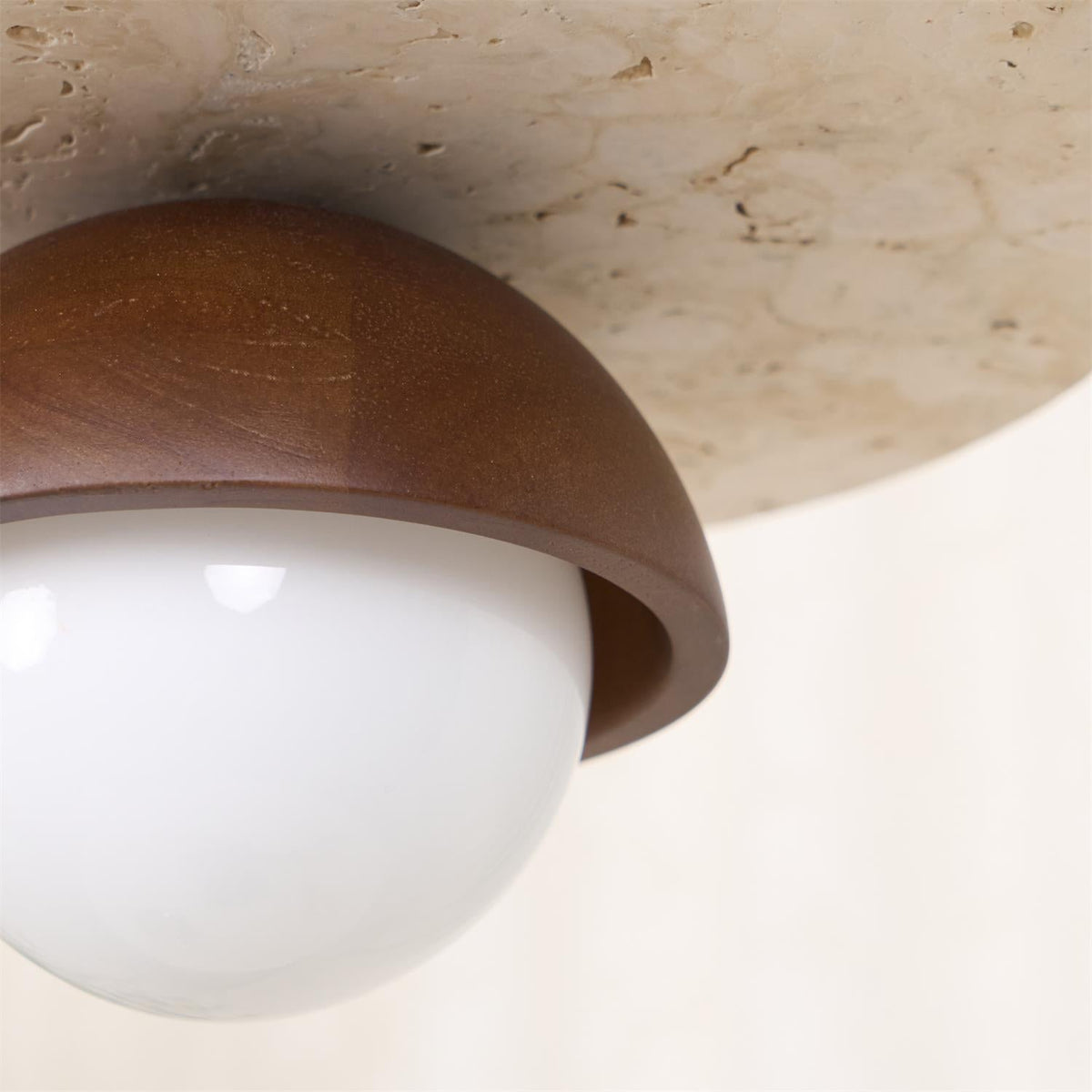 Travertine Wood Accents Glass Globe Pendant Light
