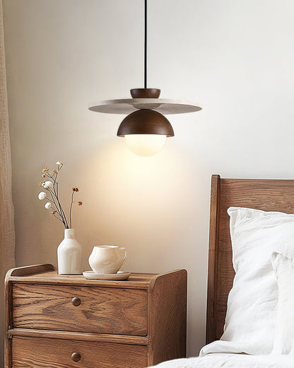 Travertine Wood Accents Glass Globe Pendant Light