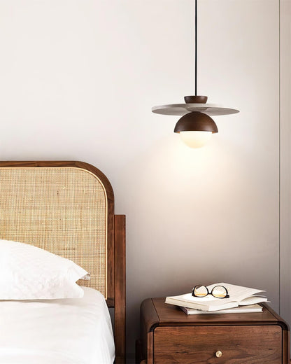 Travertine Wood Accents Glass Globe Pendant Light